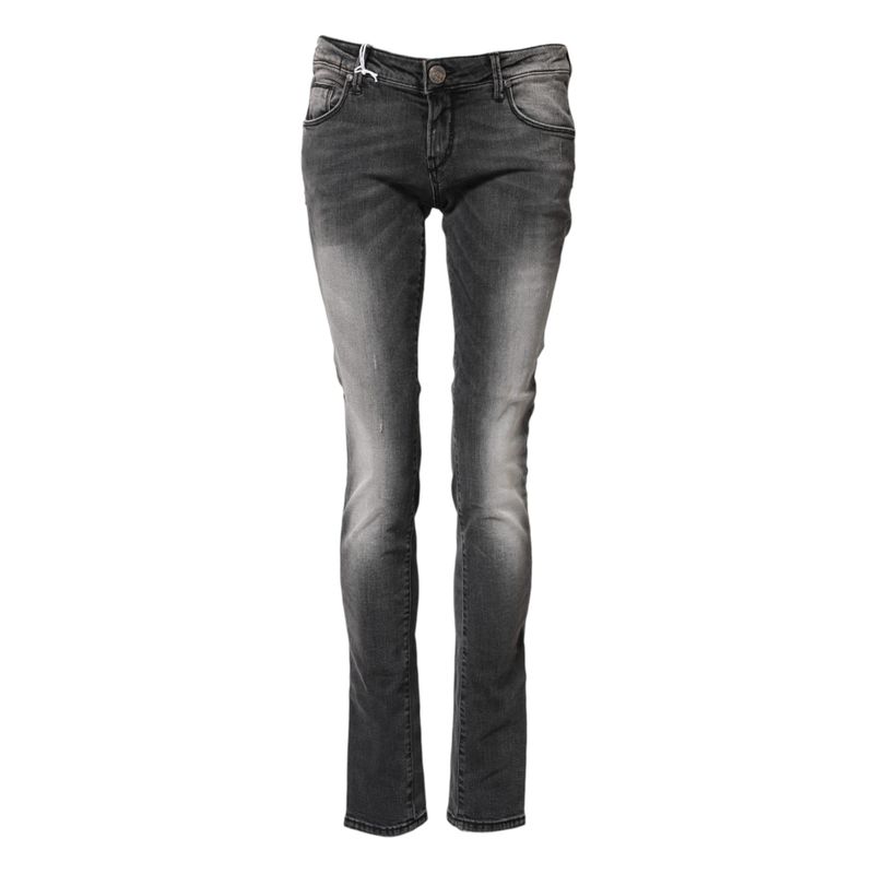 Acht Dark Gray Cotton Slim Fit Denim Low Waist Denim Women's Jeans